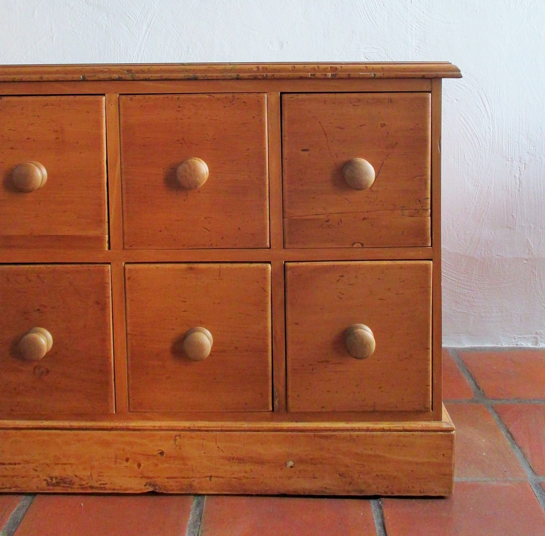 Drawers made from reclaimed 19th century piranha pine and yellowwood