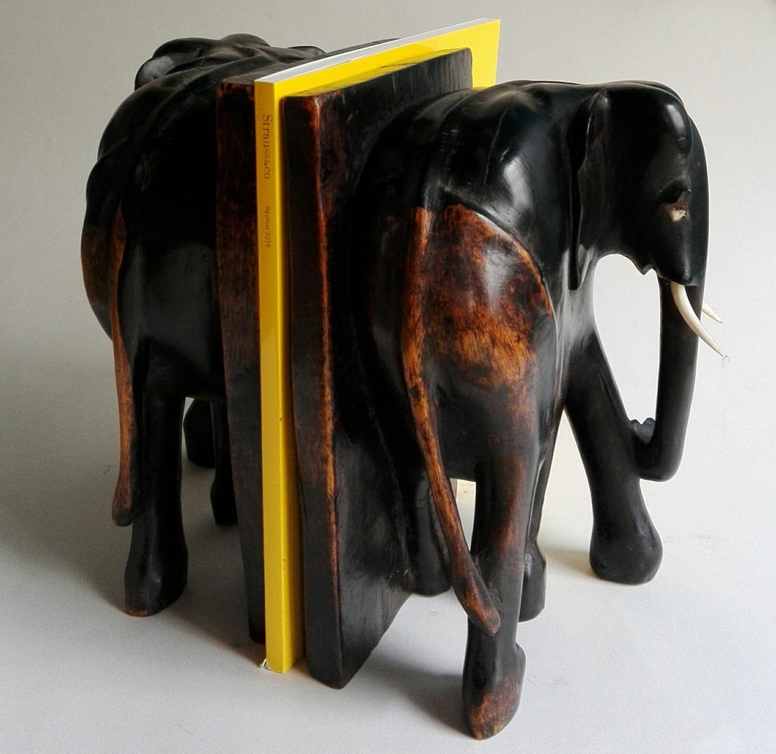 Ebony and bone elephant bookends
