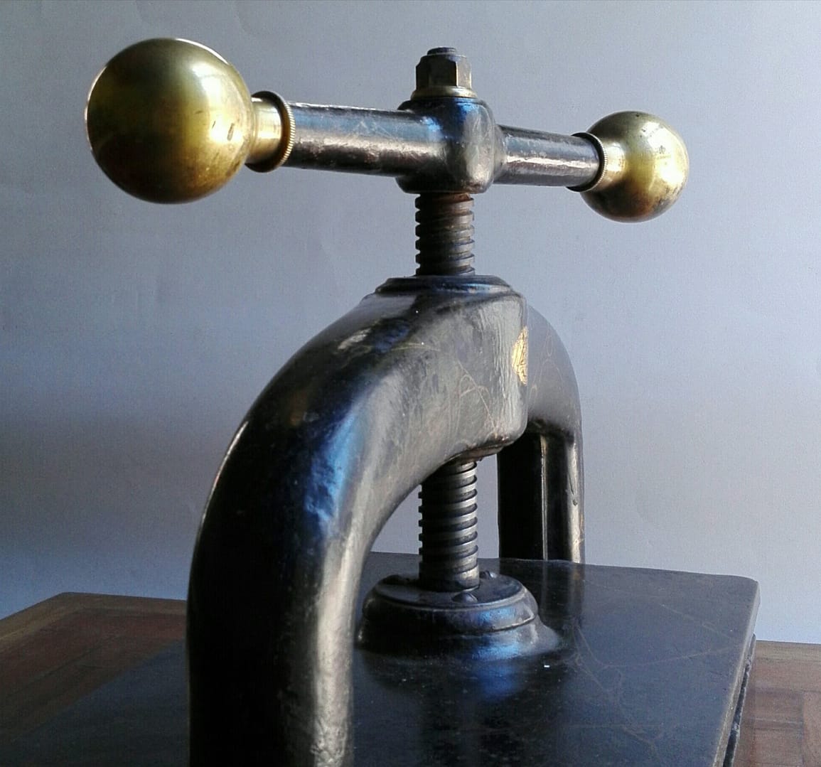 Cast iron and brass 19th century book press