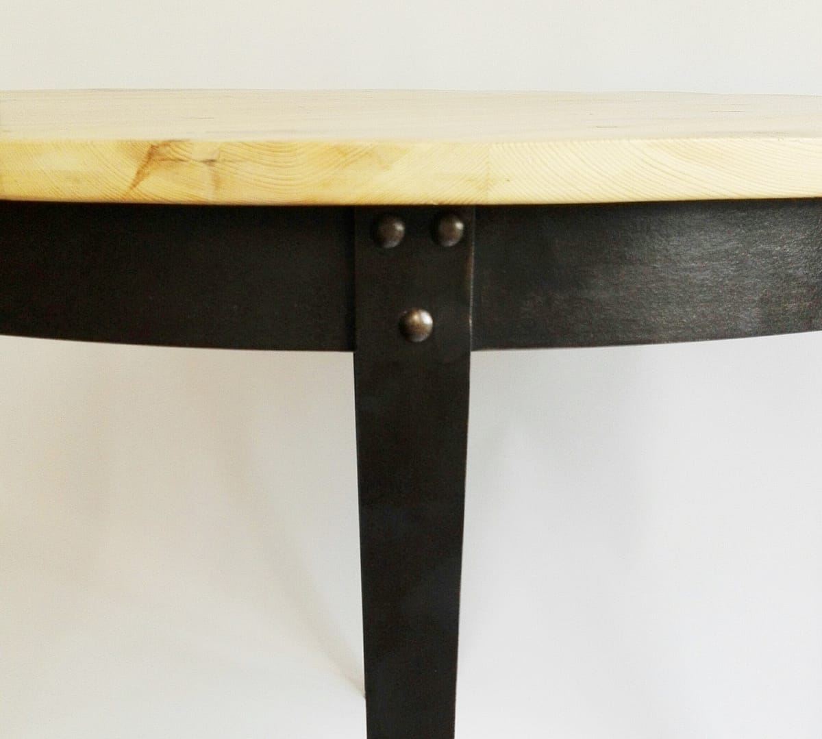 Metal and reclaimed 19th century Oregon pine round table