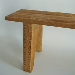Handcarved benches made from reclaimed 19th century Oregon pine